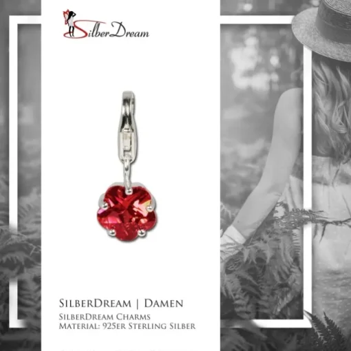 SilberDream 925 Charm Blümchen rot Armband Anhänger FC209R