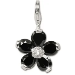 SilberDream 925 Charm Blume schwarz Armband Ketten Anhänger FC4115
