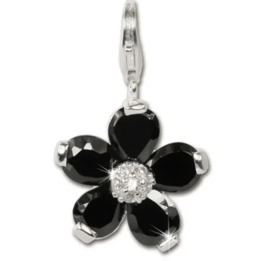 SilberDream 925 Charm Blume schwarz Armband Ketten Anhänger FC4115