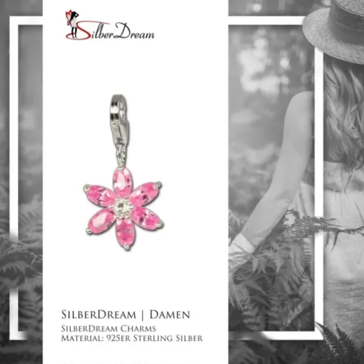 SilberDream 925 Charm Blume rosa Armband Ketten Anhänger FC4114