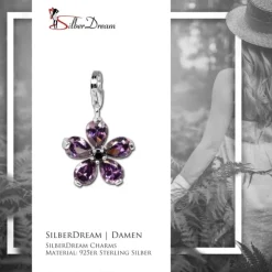 SilberDream 925 Charm Blume lila Armband Ketten Anhänger FC4116