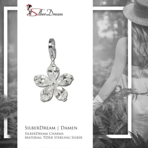 SilberDream 925 Charm Blume weiß Armband Ketten Anhänger FC4117
