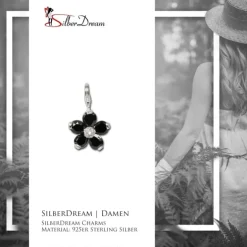 SilberDream 925 Charm Blume schwarz Armband Ketten Anhänger FC4115