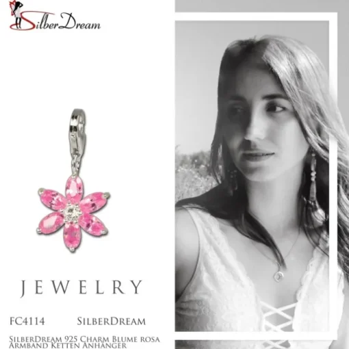 SilberDream 925 Charm Blume rosa Armband Ketten Anhänger FC4114