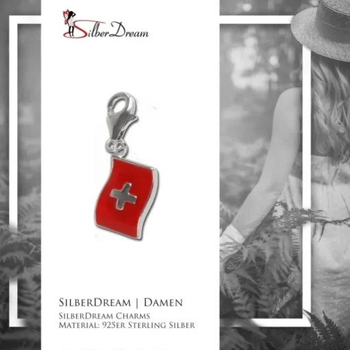 SilberDream 925 Charm Flagge Schweiz Armband Anhänger FC703