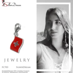 SilberDream 925 Charm Flagge Schweiz Armband Anhänger FC703