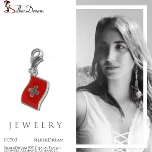 SilberDream 925 Charm Flagge Schweiz Armband Anhänger FC703