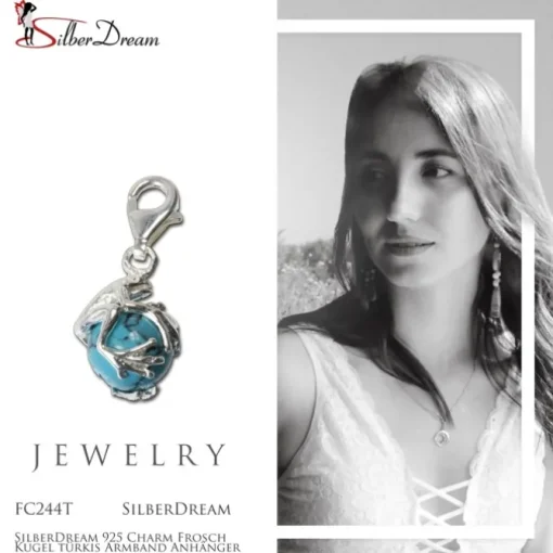 SilberDream 925 Charm Frosch Kugel türkis Armband Anhänger FC244T