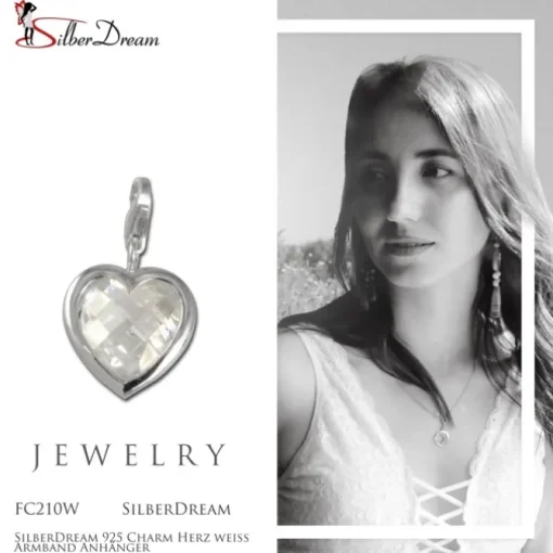 SilberDream 925 Charm Herz weiß Armband Anhänger FC210W