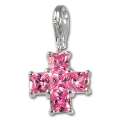 SilberDream 925 Charm Kreuz pink Armband Anhänger FC204P