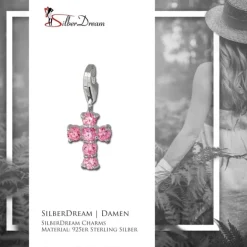 SilberDream 925 Charm Kreuz pink Armband Anhänger FC205P
