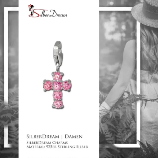 SilberDream 925 Charm Kreuz pink Armband Anhänger FC205P