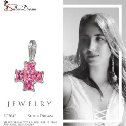 SilberDream 925 Charm Kreuz pink Armband Anhänger FC204P