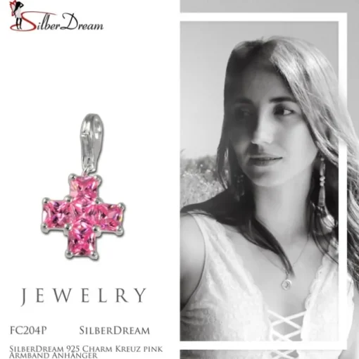 SilberDream 925 Charm Kreuz pink Armband Anhänger FC204P