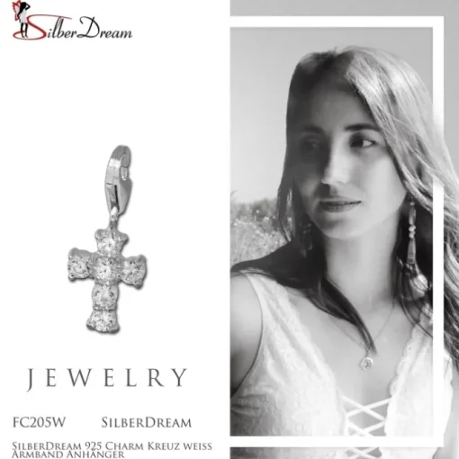 SilberDream 925 Charm Kreuz weiß Armband Anhänger FC205W