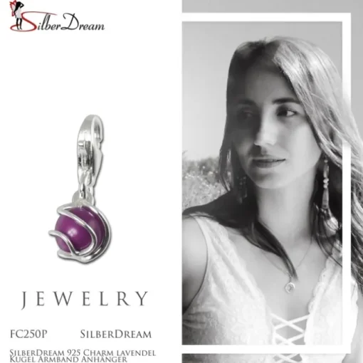 SilberDream 925 Charm lavendel Kugel Armband Anhänger FC250P