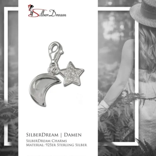 SilberDream 925 Charm Mond+Sterne Armband Anhänger FC228W