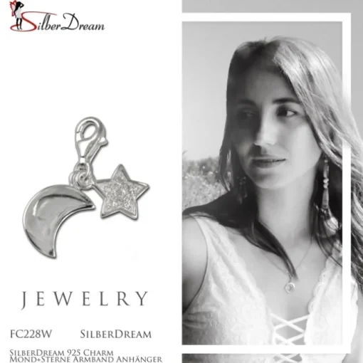 SilberDream 925 Charm Mond+Sterne Armband Anhänger FC228W