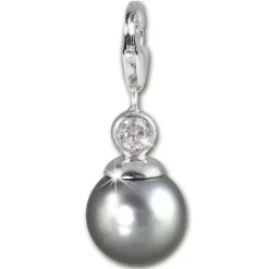 SilberDream 925 Charm Perle grau Armband Anhänger FC226S