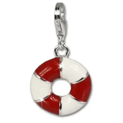 SilberDream 925 Charm Schwimmring rot/wei Armband Anhänger FC606