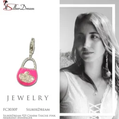 SilberDream 925 Charm Tasche pink Armband Anhänger FC3030P