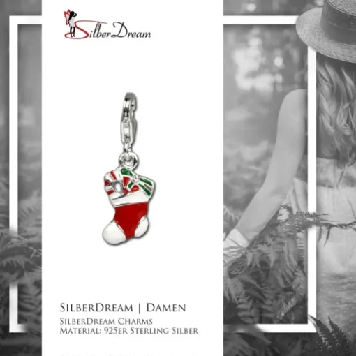 SilberDream 925 Charm Weihnachts-Stiefel Armband Anhänger FC3103