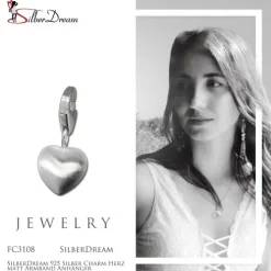 SilberDream 925 Silber Charm Herz matt Armband Anhänger FC3108