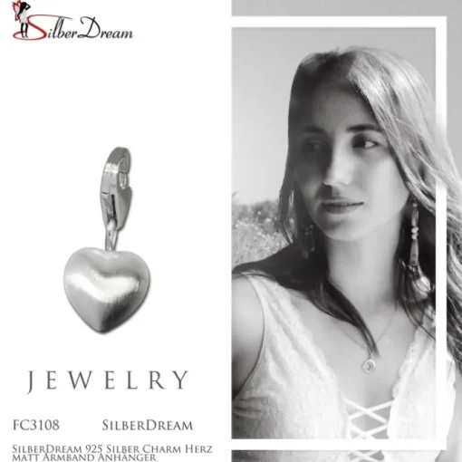 SilberDream 925 Silber Charm Herz matt Armband Anhänger FC3108