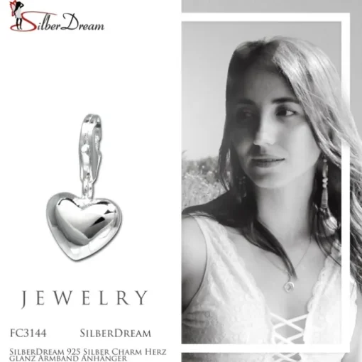 SilberDream 925 Silber Charm Herz glanz Armband Anhänger FC3144