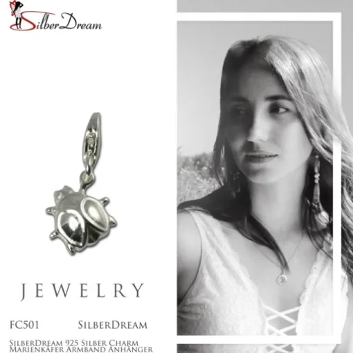 SilberDream 925 Silber Charm Marienkäfer Armband Anhänger FC501