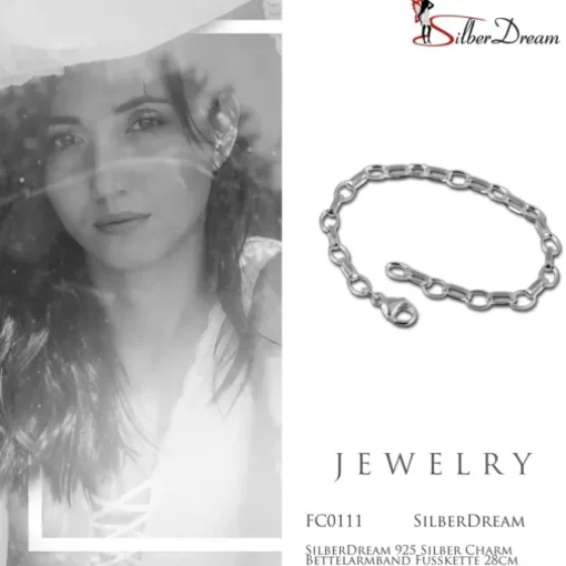 SilberDream 925 Silber Charm Bettelarmband Fußkette 28cm FC0111