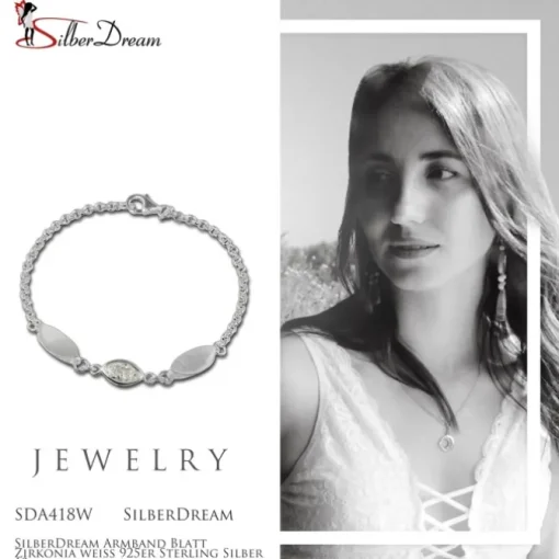 SilberDream Armband Blatt Zirkonia weiß 925er Sterling Silber 19cm SDA418W