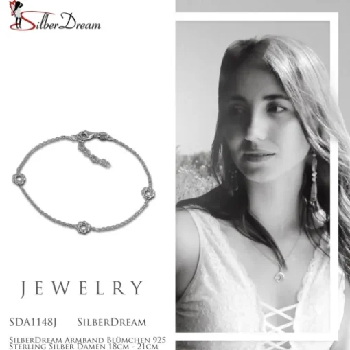 SilberDream Armband Blümchen 925 Sterling Silber Damen 18cm - 21cm SDA1148J