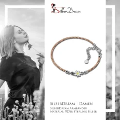 SilberDream Armband Blume rose 925 Sterling Silber Damen 18cm - 21cm SDA1118E