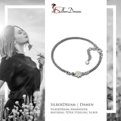 SilberDream Armband Blume 18cm-21cm geschwärzt 925er Silber SDA1198K