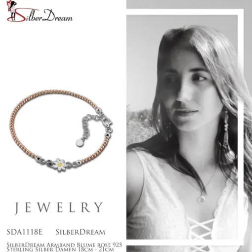 SilberDream Armband Blume rose 925 Sterling Silber Damen 18cm - 21cm SDA1118E