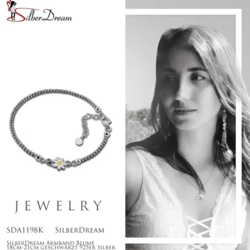 SilberDream Armband Blume 18cm-21cm geschwärzt 925er Silber SDA1198K