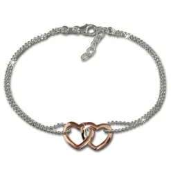 SilberDream Armband Doppelherz Rose vergoldet 925er Silber Damen 18cm SDA2158T