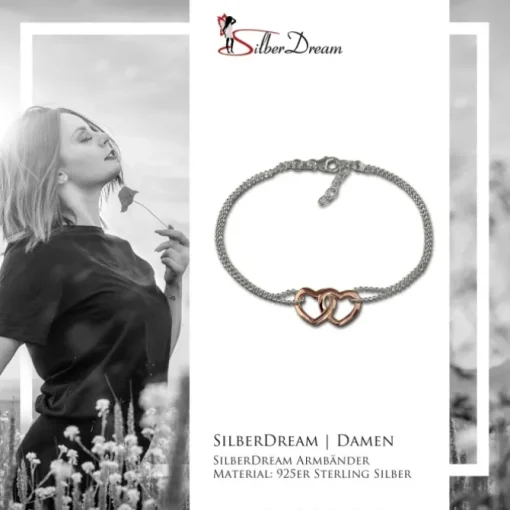 SilberDream Armband Doppelherz Rose vergoldet 925er Silber Damen 18cm SDA2158T