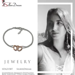 SilberDream Armband Doppelherz Rose vergoldet 925er Silber Damen 18cm SDA2158T