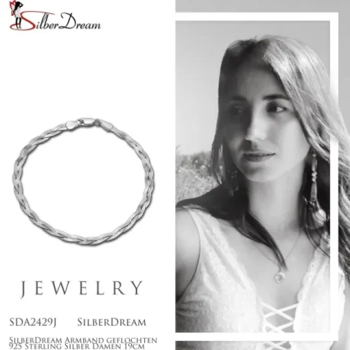SilberDream Armband geflochten 925 Sterling Silber Damen 19cm SDA2429J