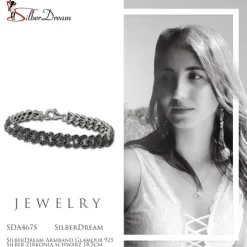 SilberDream Armband Glamour 925 Silber Zirkonia schwarz 18,5cm Damen SDA467S