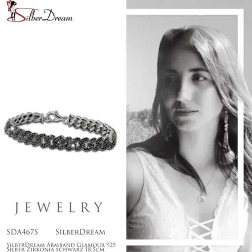 SilberDream Armband Glamour 925 Silber Zirkonia schwarz 18,5cm Damen SDA467S