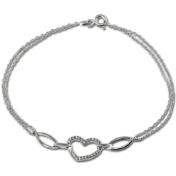 SilberDream Armband Herz Zirkonia weiß 925er Sterling Silber 19cm SDA423W