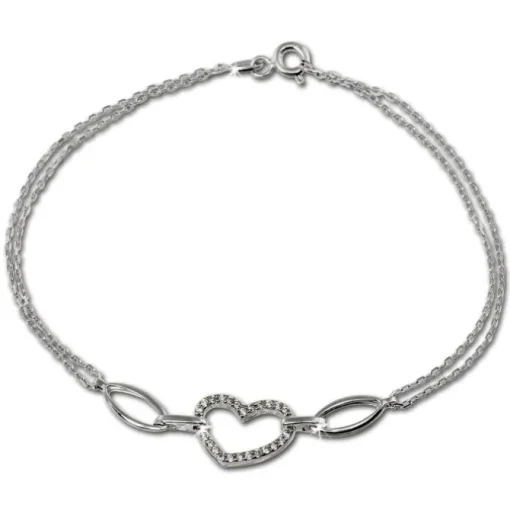 SilberDream Armband Herz Zirkonia weiß 925er Sterling Silber 19cm SDA423W