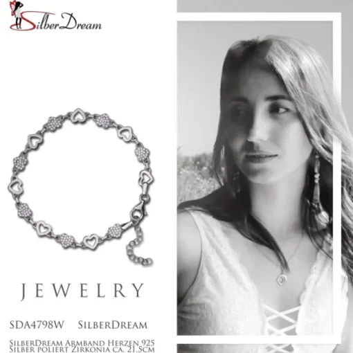 SilberDream Armband Herzen 925 Silber poliert Zirkonia ca. 21,5cm SDA4798W