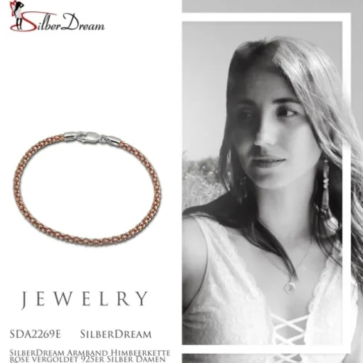 SilberDream Armband Himbeerkette rose vergoldet 925er Silber Damen 19cm SDA2269E
