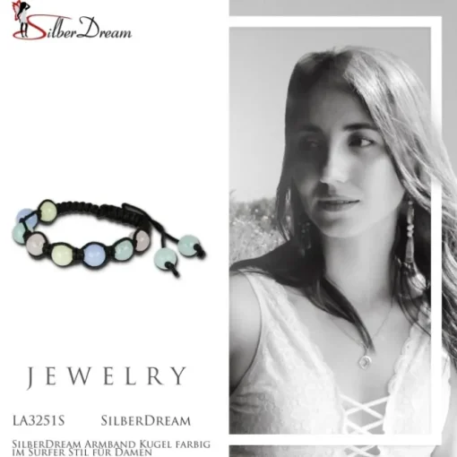 SilberDream Armband Kugel farbig im Surfer Stil für Damen LA3251S