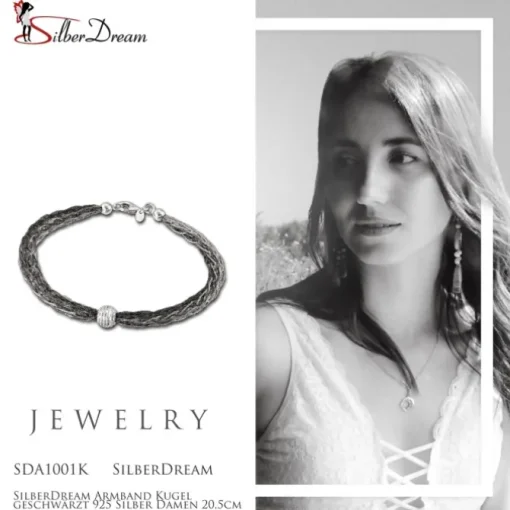 SilberDream Armband Kugel geschwärzt 925 Silber Damen 20,5cm SDA1001K