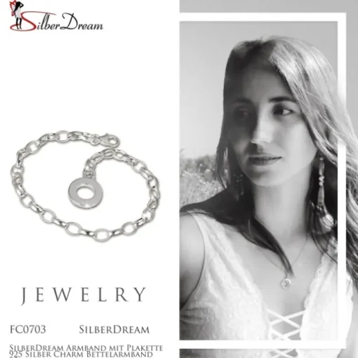 SilberDream Armband mit Plakette 925 Silber Charm Bettelarmband 20cm FC0703